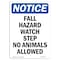 Signmission OSHA Notice Sign, Fall Hazard Watch Step No Animals, 24in X 18in Decal, 18" W, 24" H, Portrait OS-NS-D-1824-V-12433 - alternate 1